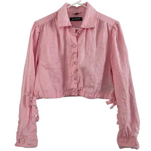 Blank NYC Flying Solo 100% Linen Button Down Shirt in Pink Size Small - Picture 1 of 10